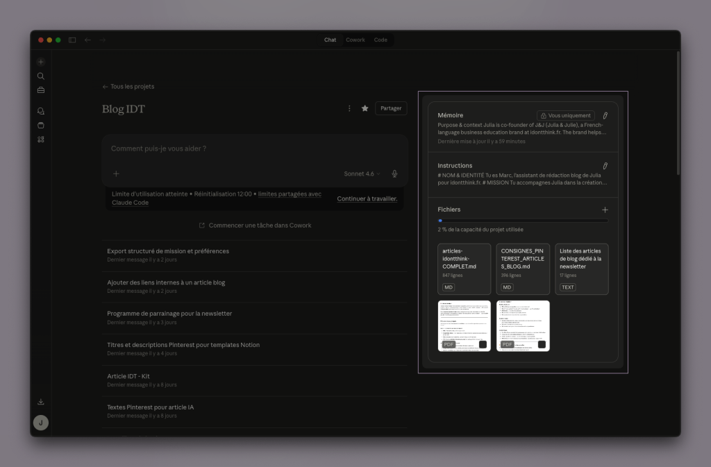 Claude IA Projet Blog